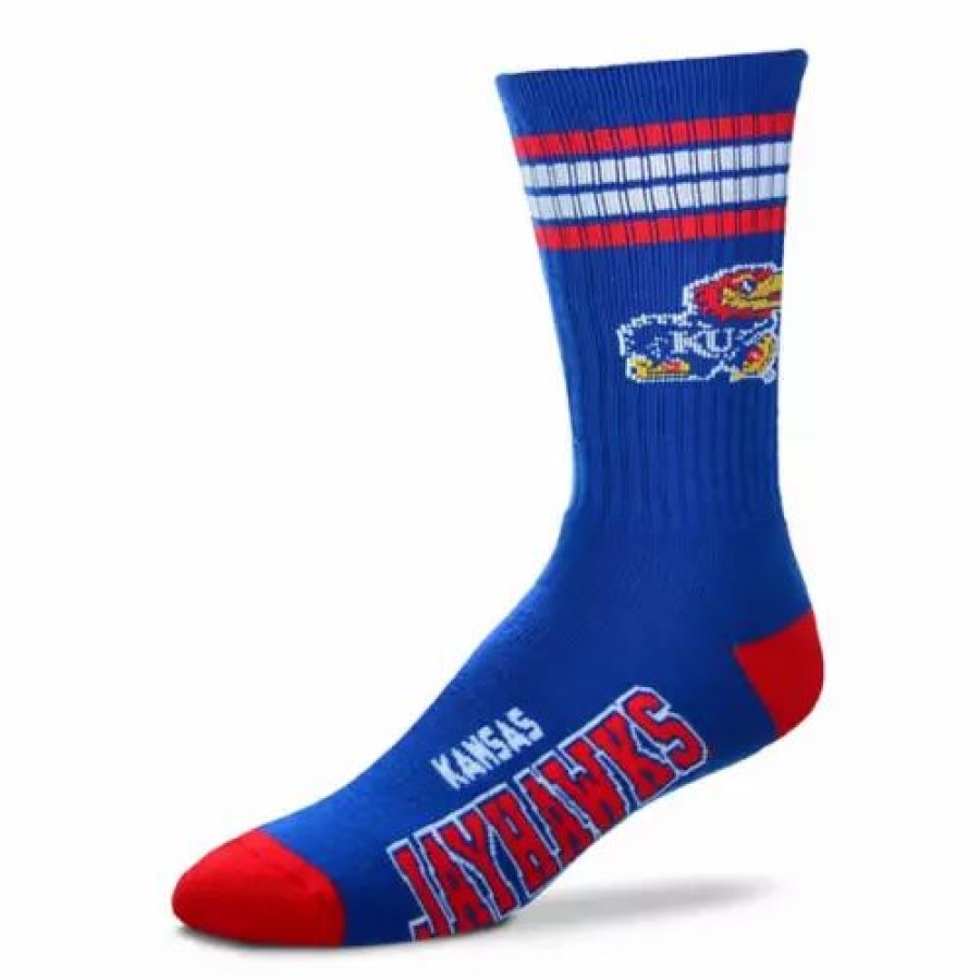 College * | For Bare Feet Kansas Jayhawks 4 Stripe Deuce Crew Socks Royal