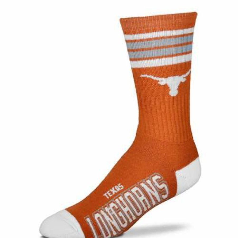 College * | For Bare Feet Texas Longhorns 4 Stripe Deuce Crew Socks Orange