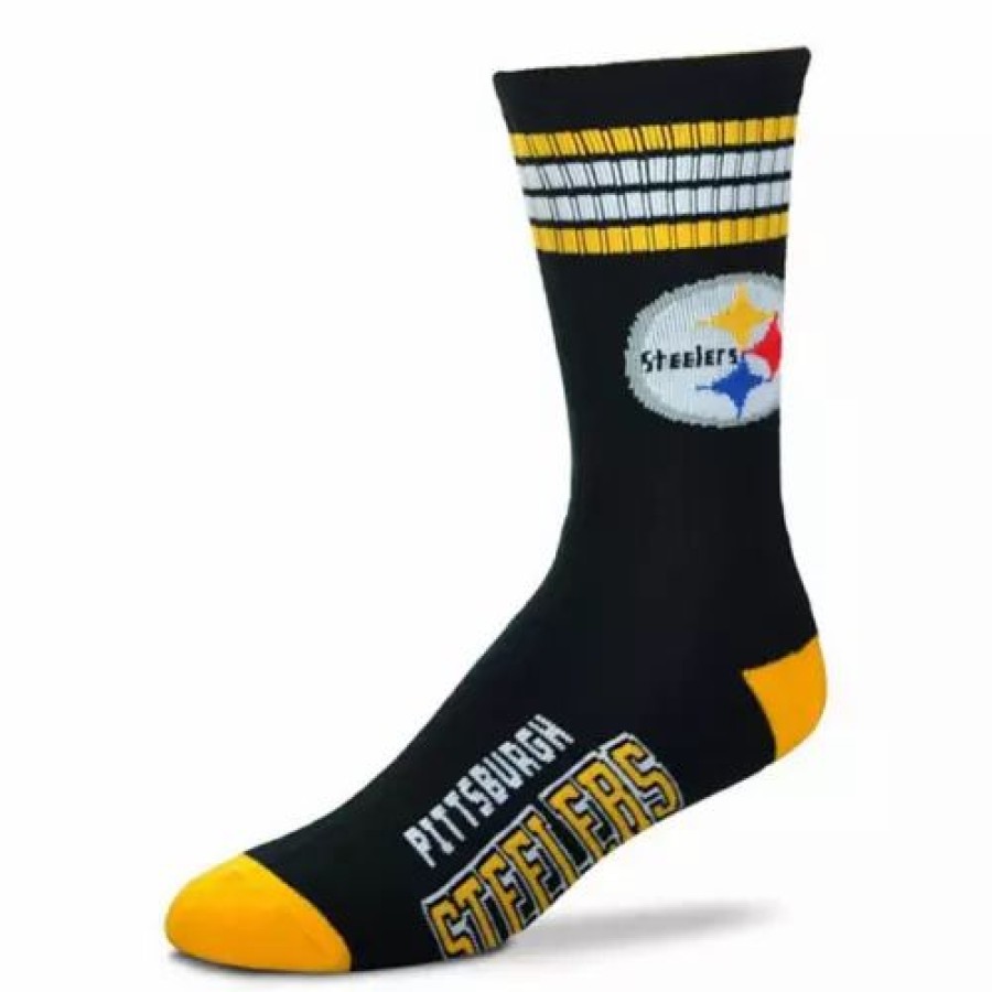 Nfl * | For Bare Feet Kids' Pittsburgh Steelers 4 Stripe Deuce Socks Black