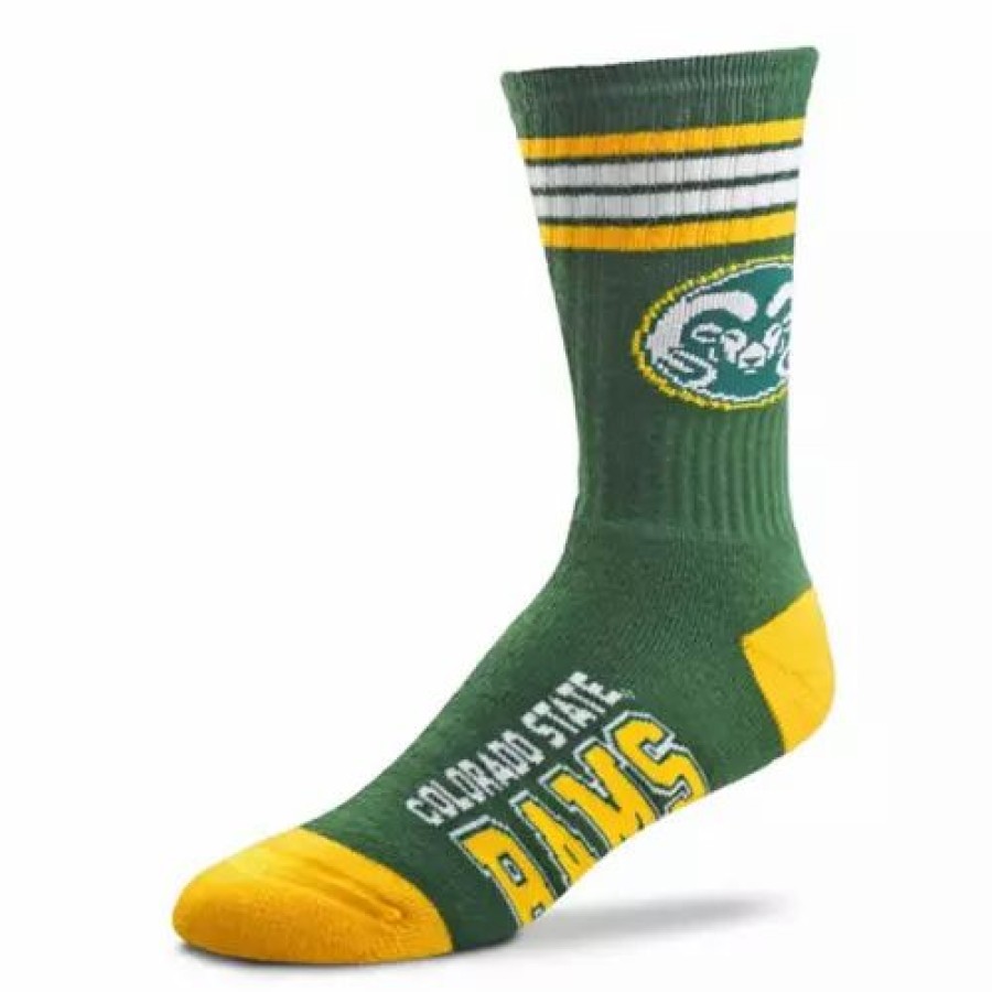 College * | For Bare Feet Colorado State Rams 4 Stripe Deuce Crew Socks Forest Green