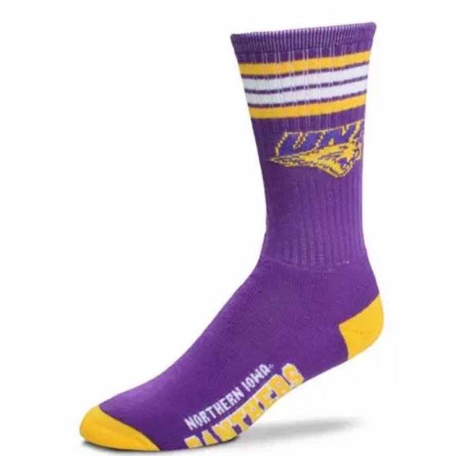 College * | For Bare Feet Kids' Northern Iowa Panthers 4 Stripe Deuce Crew Socks Purple