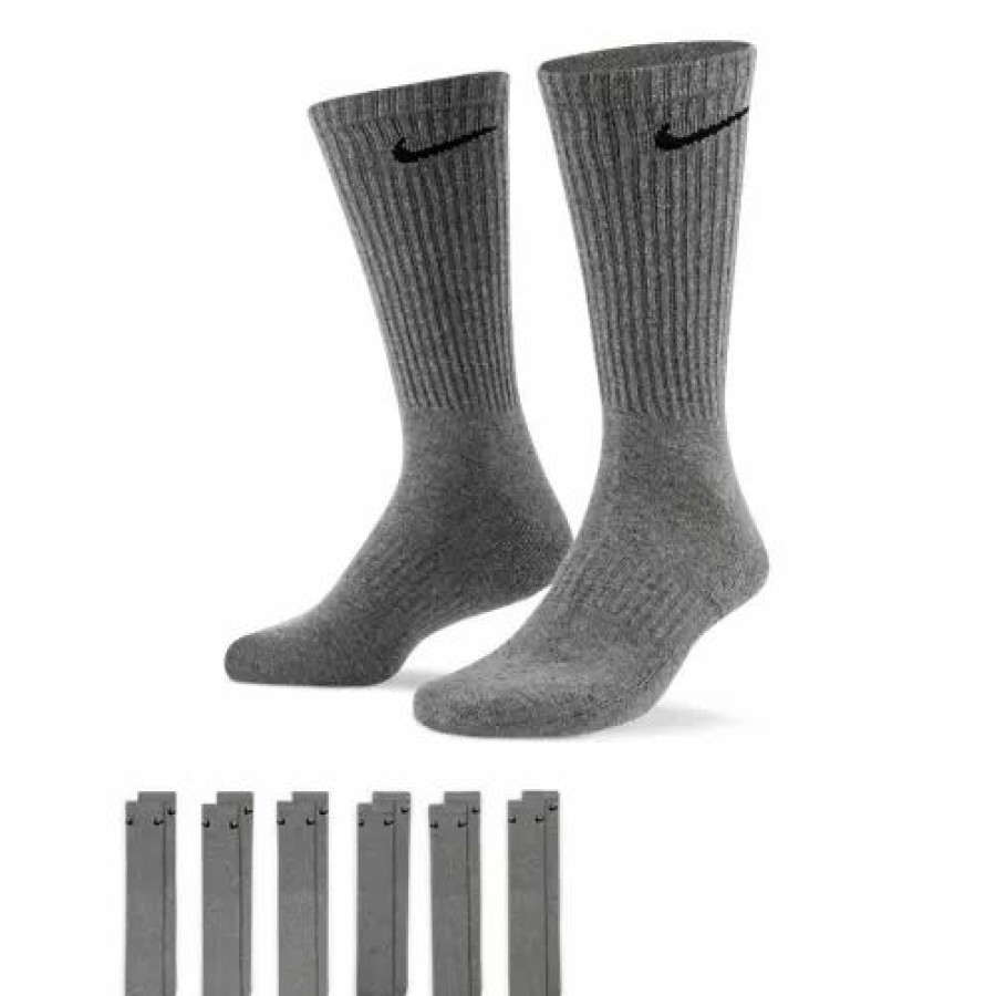 Clothing * | Adult Nike Everyday Cushioned 6 Pack Crew Socks Carbon Heather/Black