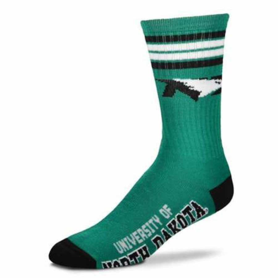 College * | For Bare Feet North Dakota Fighting Hawks 4 Stripe Deuce Crew Socks Green