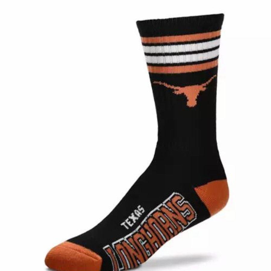 College * | For Bare Feet Texas Longhorns 4 Stripe Crew Socks Black