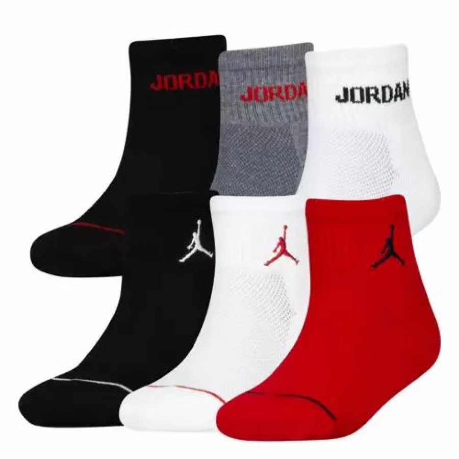 Clothing * | Kids' Jordan Legend 6 Pack Quarter Socks Gym Red/Black