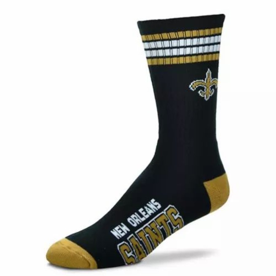 Nfl * | For Bare Feet New Orleans Saints 4 Stripe Deuce Socks Black