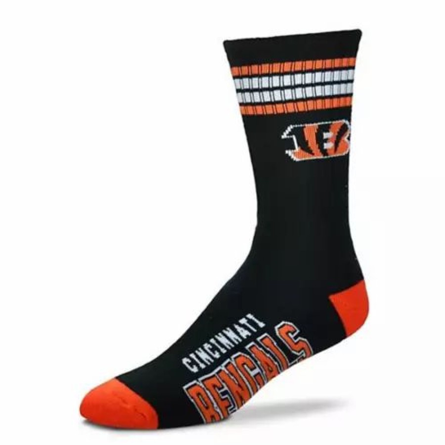 Nfl * | For Bare Feet Cincinnati Bengals 4 Stripe Deuce Socks Black