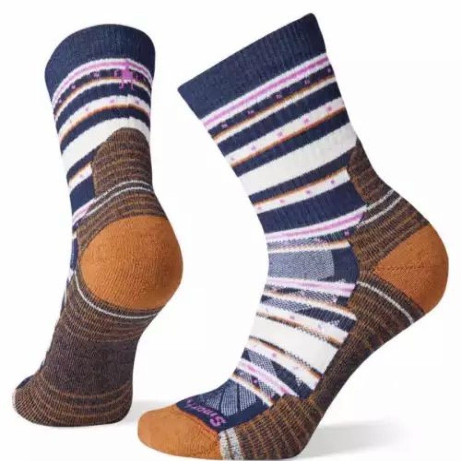 Clothing * | Women'S Smartwool Light Cushion Stitch Stripe Crew Hiking Socks Deep Navy