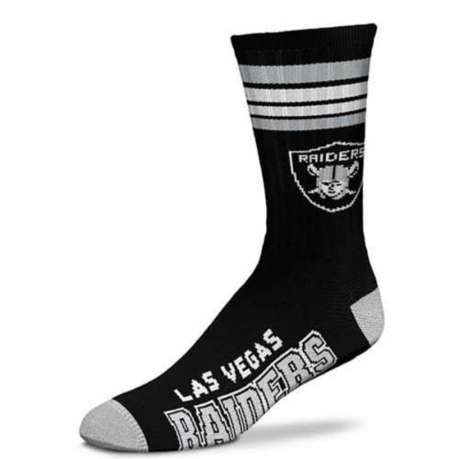 Nfl * | For Bare Feet Kids' Las Vegas Raiders 4 Stripe Deuce Socks Black/Grey