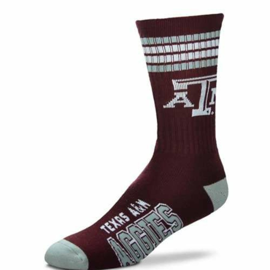 College * | For Bare Feet Texas A&M Aggies 4 Stripe Deuce Crew Socks Maroon