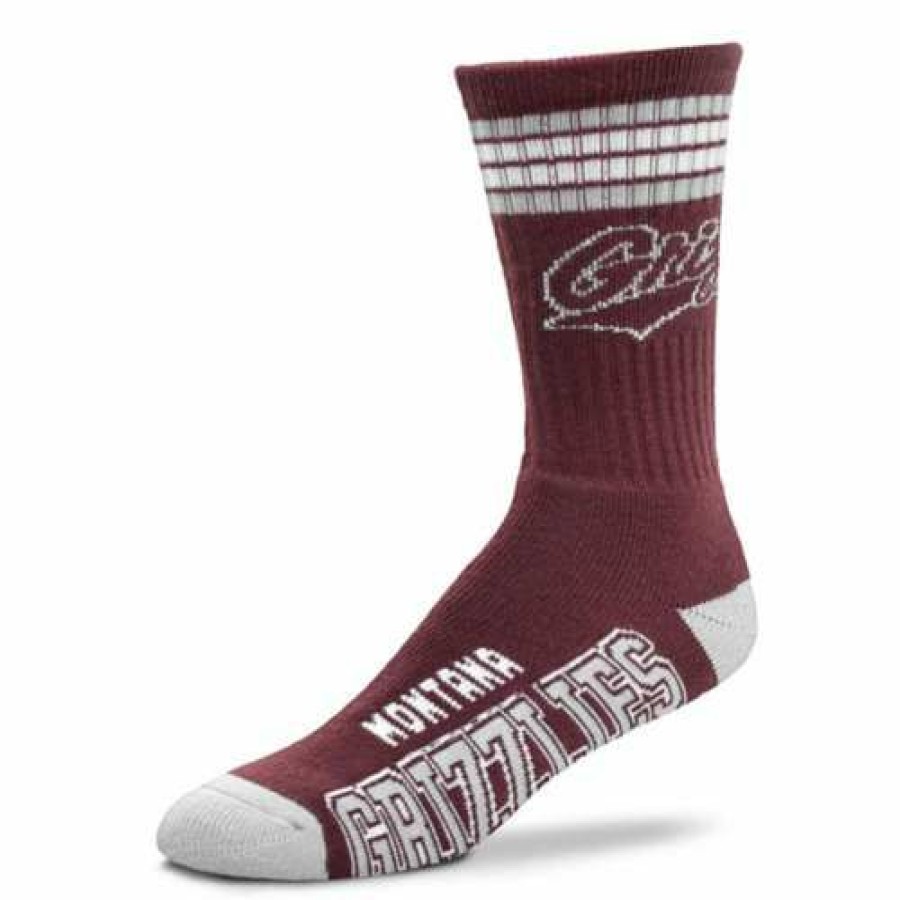 College * | For Bare Feet Kids' Montana Grizzlies 4 Stripe Deuce Crew Socks Maroon