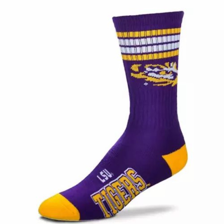 College * | For Bare Feet Kids' Lsu Tigers 4 Stripe Deuce Socks