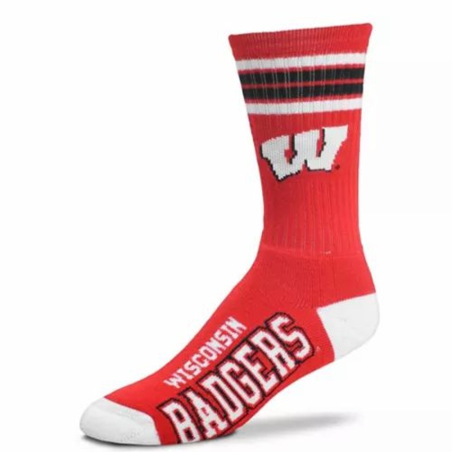 College * | For Bare Feet Wisconsin Badgers 4 Stripe Deuce Crew Socks Red