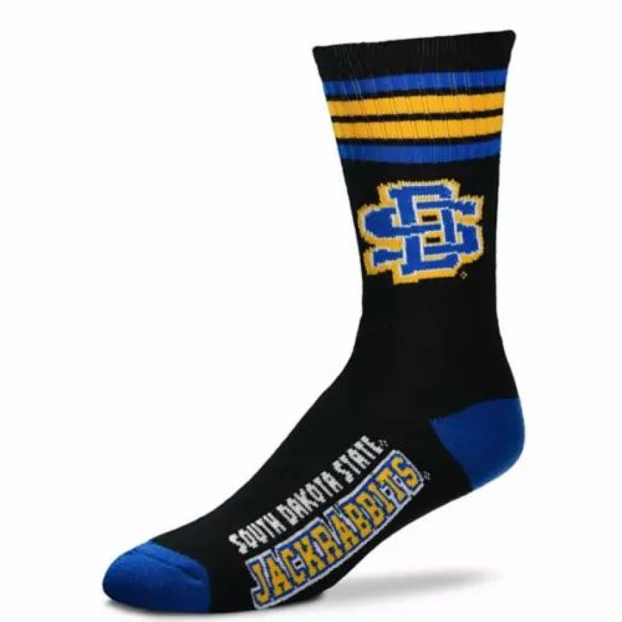 College * | For Bare Feet South Dakota State Jackrabbits 4 Stripe Crew Socks Black