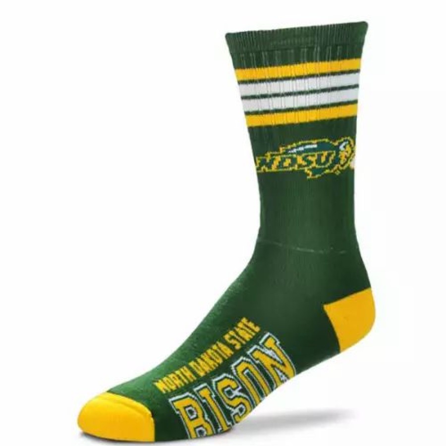 College * | For Bare Feet North Dakota State Bison 4 Stripe Deuce Crew Socks Forest Green