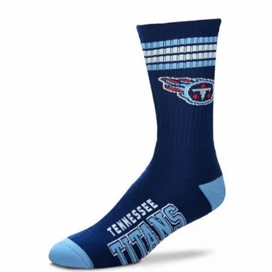 Nfl * | For Bare Feet Tennessee Titans 4 Stripe Crew Socks Navy