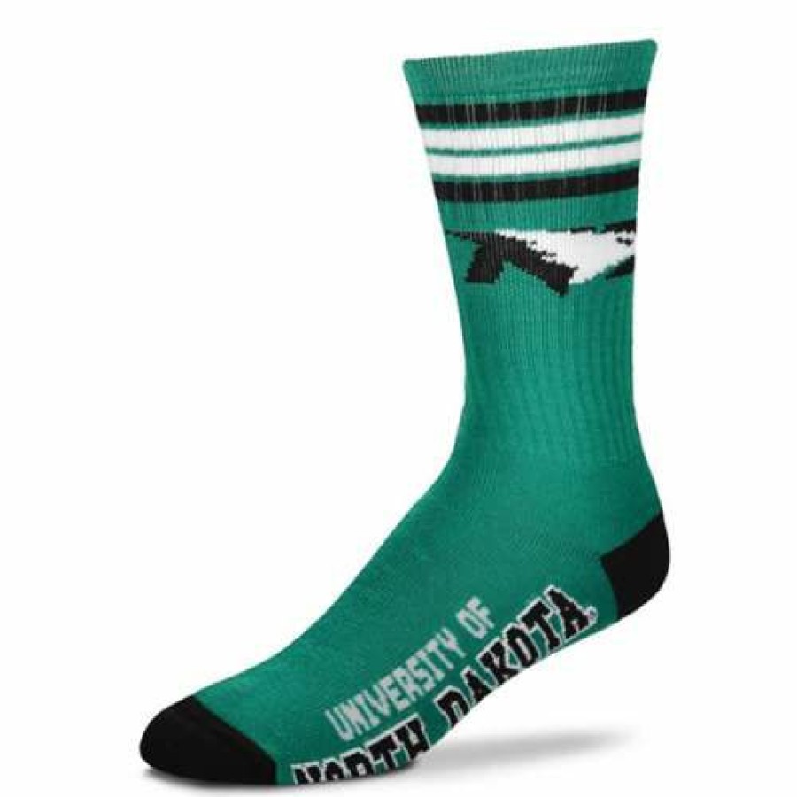 College * | For Bare Feet Kids' North Dakota Fighting Hawks 4 Stripe Deuce Crew Socks Green