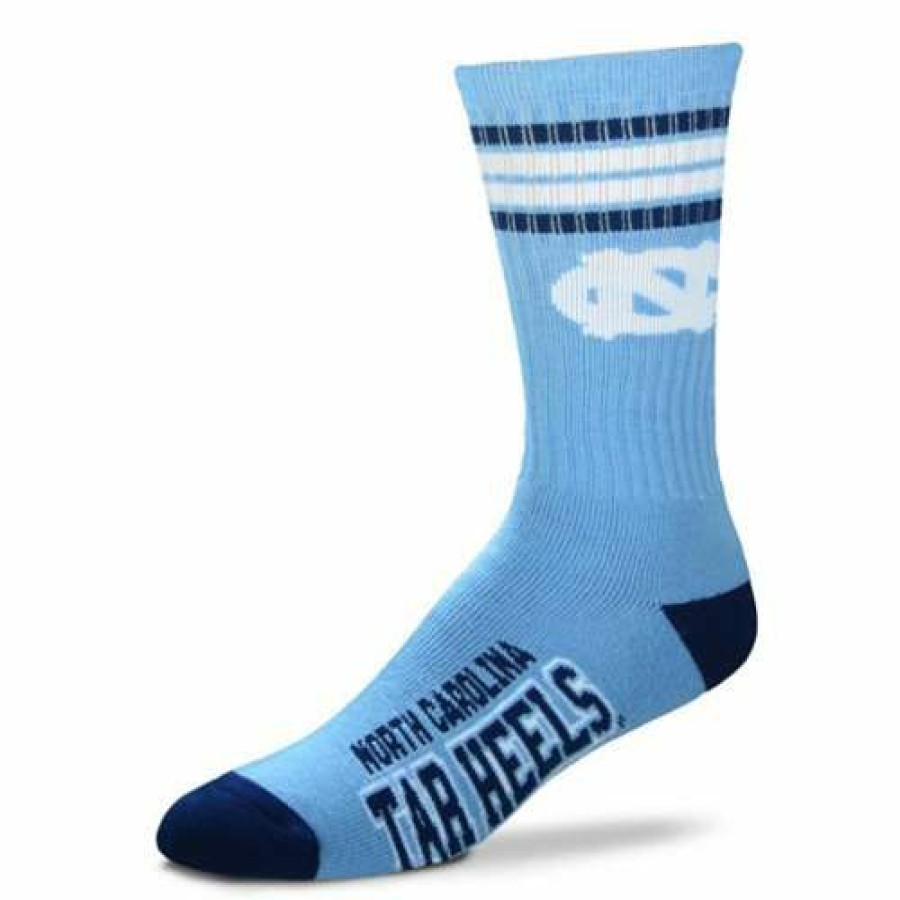 College * | For Bare Feet Kids' North Carolina Tar Heels 4 Stripe Deuce Crew Socks Light Blue