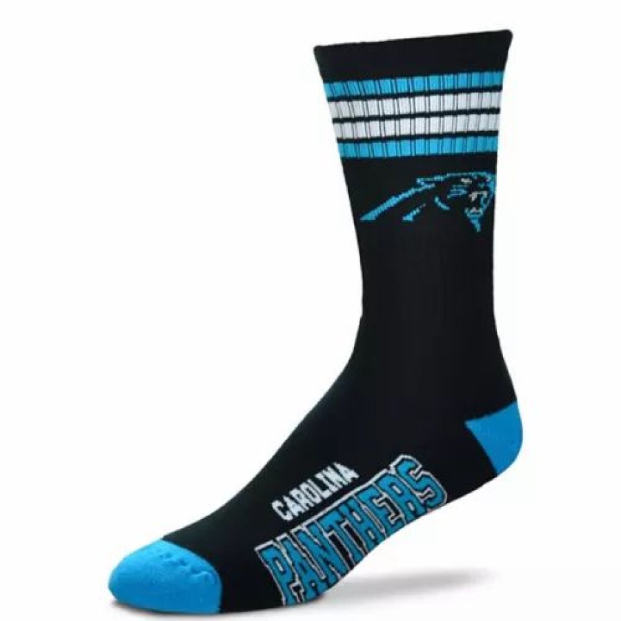 Nfl * | For Bare Feet Carolina Panthers 4 Stripe Deuce Crew Socks Black