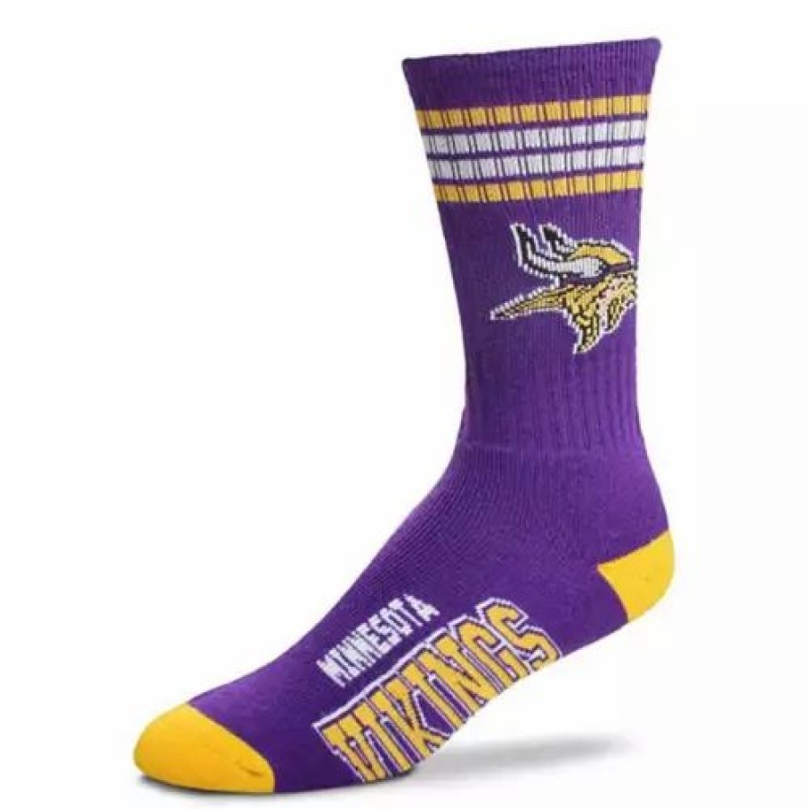 Nfl * | For Bare Feet Kids' Minnesota Vikings 4 Stripe Deuce Socks Purple