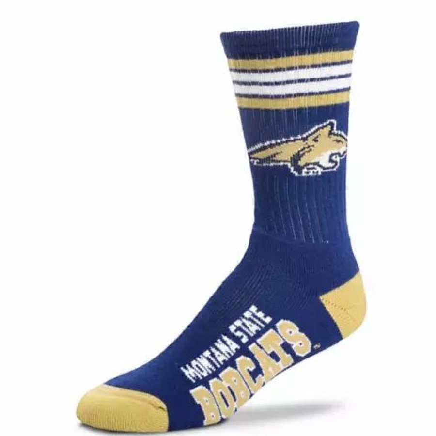 College * | For Bare Feet Kids' Montana State Bobcats 4 Stripe Deuce Crew Socks Navy