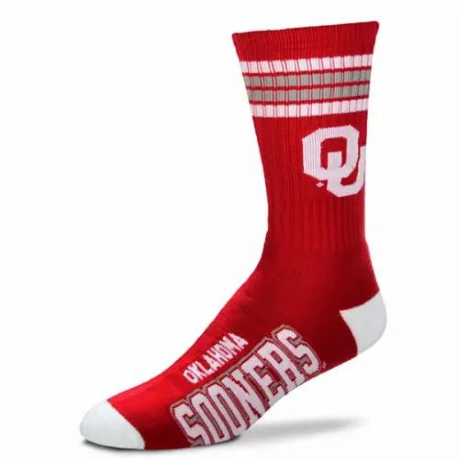 College * | For Bare Feet Oklahoma Sooners 4Stripe Deuce Crew Socks Red