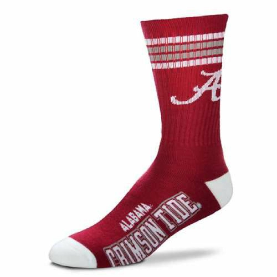 College * | For Bare Feet Alabama Tide 4 Stripe Deuce Crew Socks Crimson