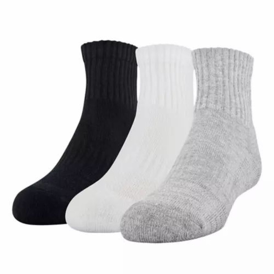 Clothing * | Kids' Under Armour Training Cotton 3 Pack Quarter Socks