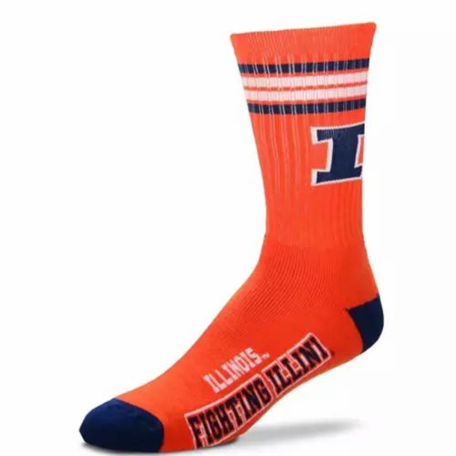 College * | For Bare Feet Illinois Fighting Illini 4 Stripe Deuce Crew Socks Orange/Navy