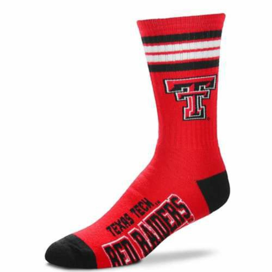 College * | For Bare Feet Texas Tech Raiders 4 Stripe Deuce Crew Socks Red