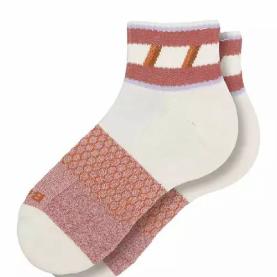 Clothing * | Women'S Bombas Stripe Quarter Socks White/Red