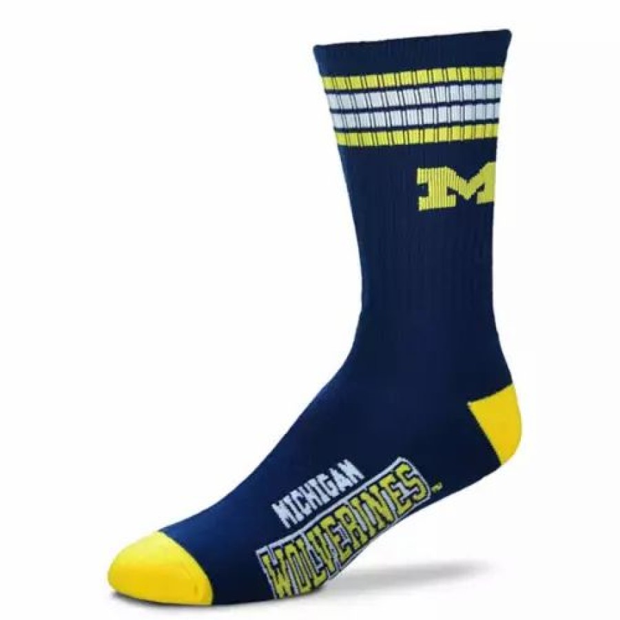 College * | For Bare Feet Michigan Wolverines Four Stripe Deuce Socks Navy