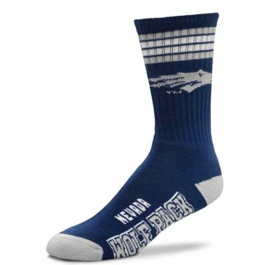 College * | For Bare Feet Kids' Nevada Wolf Pack 4 Stripe Deuce Crew Socks Navy