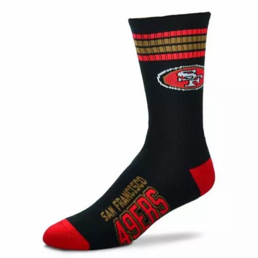 Nfl * | For Bare Feet Kids' San Francisco 49Ers 4 Stripe Deuce Socks Black