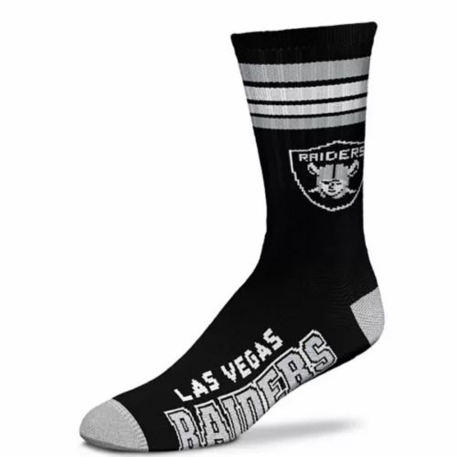 Nfl * | For Bare Feet Kids' Las Vegas Raiders 4 Stripe Deuce Crew Socks Black