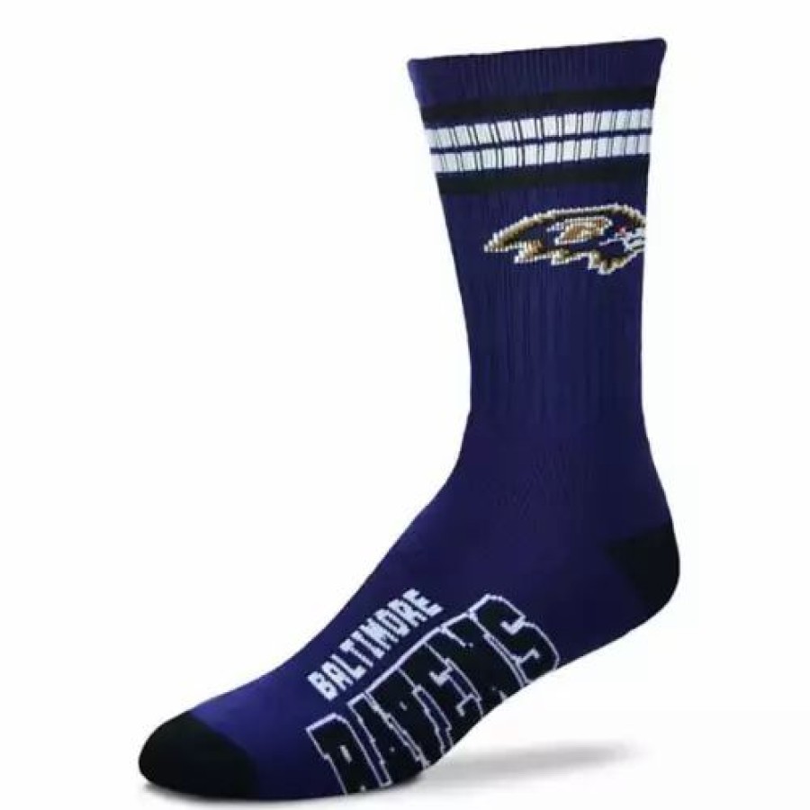 Nfl * | For Bare Feet Baltimore Ravens 4 Stripe Deuce Socks