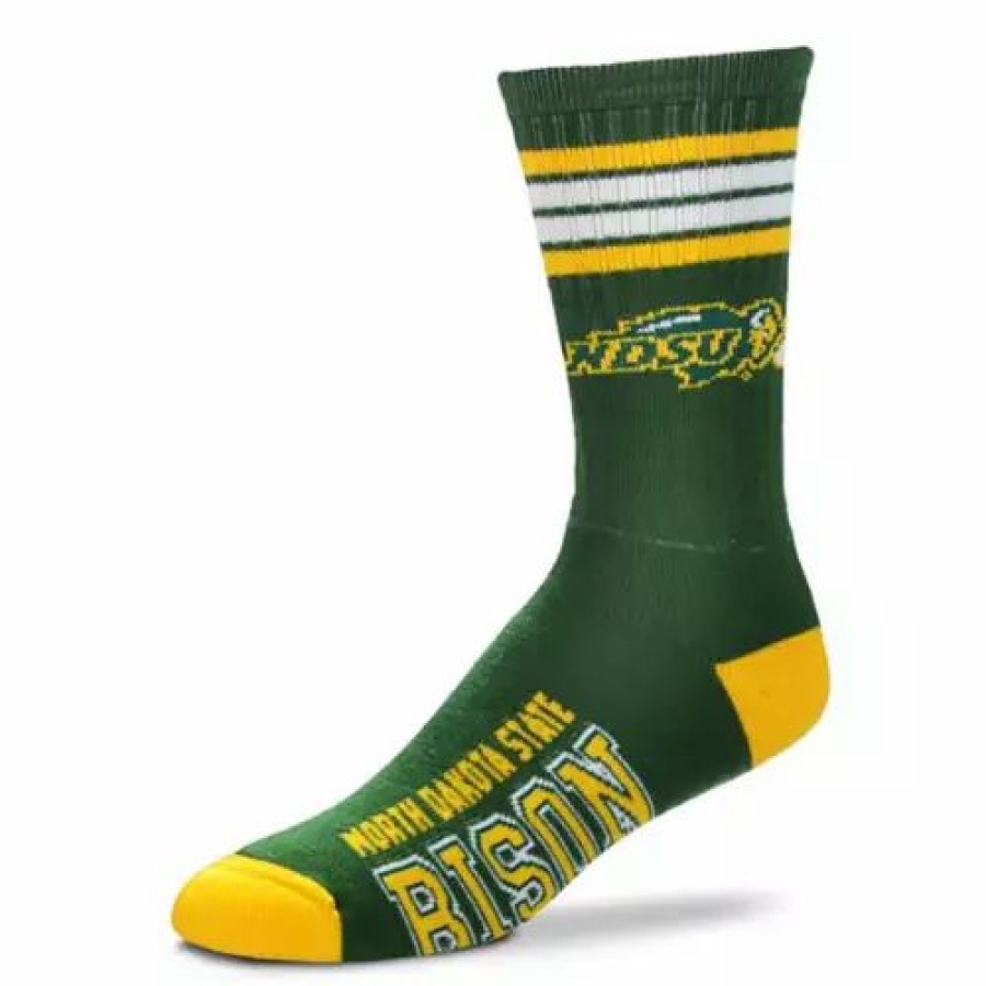 College * | For Bare Feet Kids' North Dakota State Bison 4 Stripe Deuce Crew Socks Forest Green