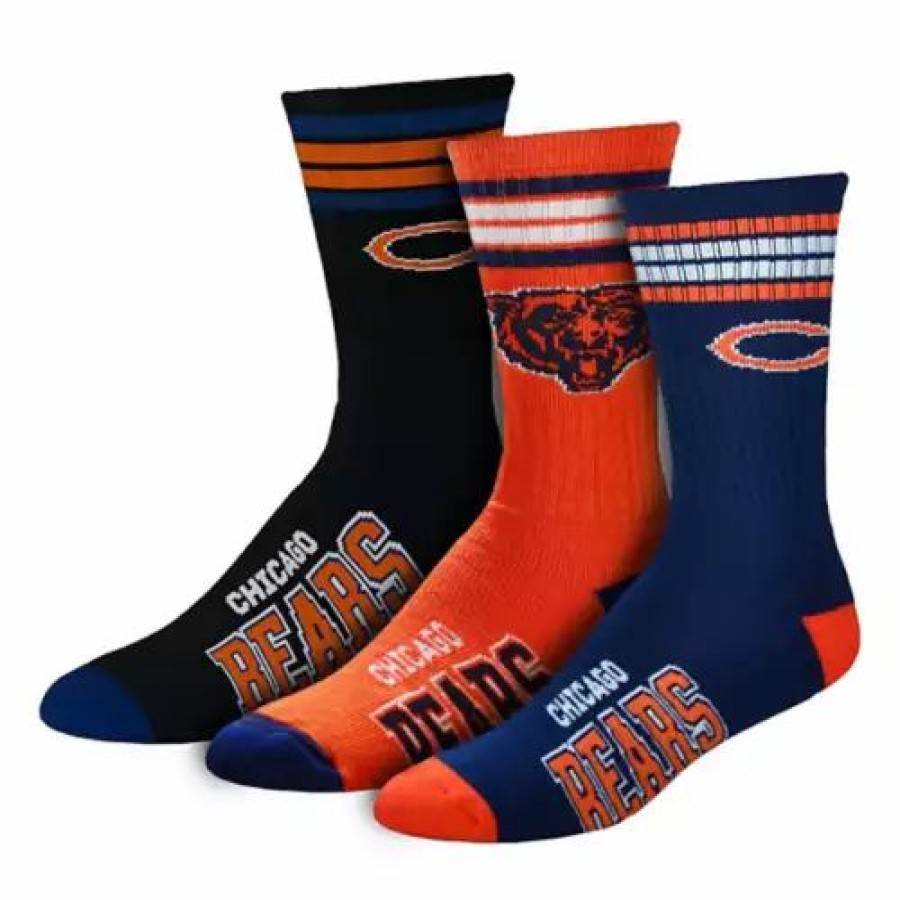 Nfl * | For Bare Feet Chicago Bears 4 Stripe Deuce 3 Pack Crew Socks Blue/Orange