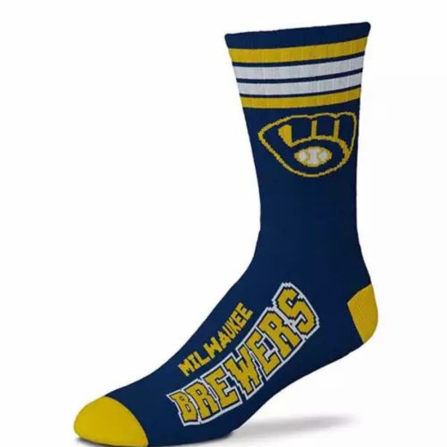 Mlb * | For Bare Feet Kid'S Milwaukee Brewers 4 Stripe Deuce Socks