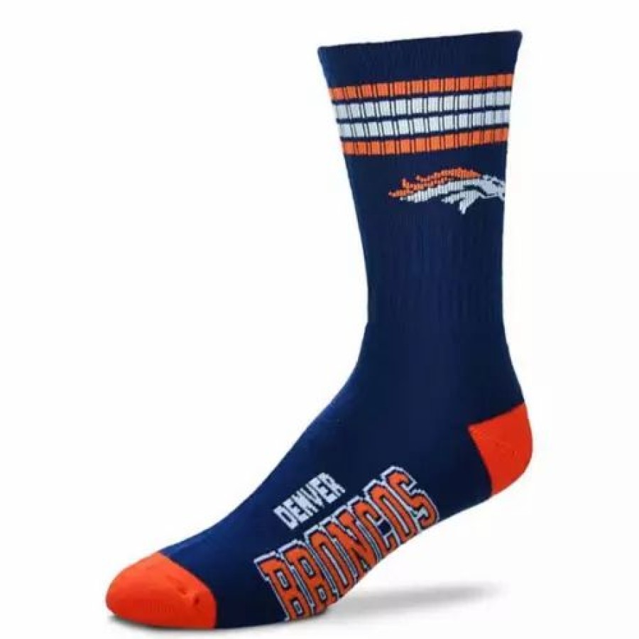 Nfl * | For Bare Feet Kids' Denver Broncos 4 Stripe Deuce Socks Navy