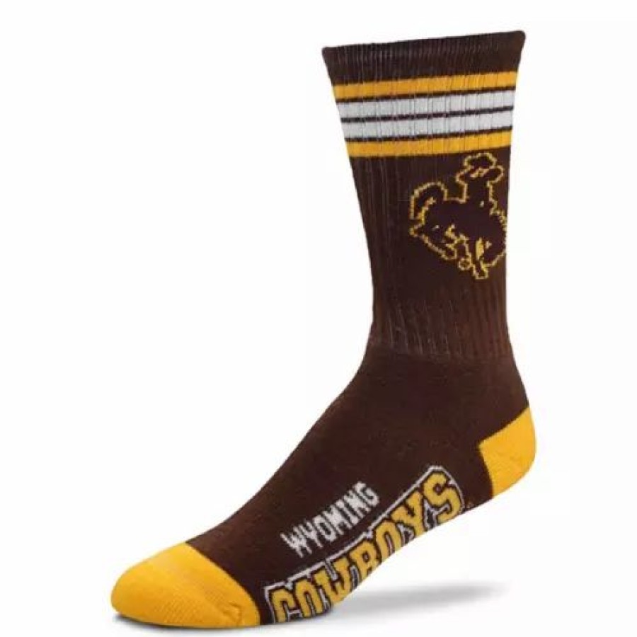 College * | For Bare Feet Wyoming Cowboys 4 Stripe Deuce Crew Socks Brown