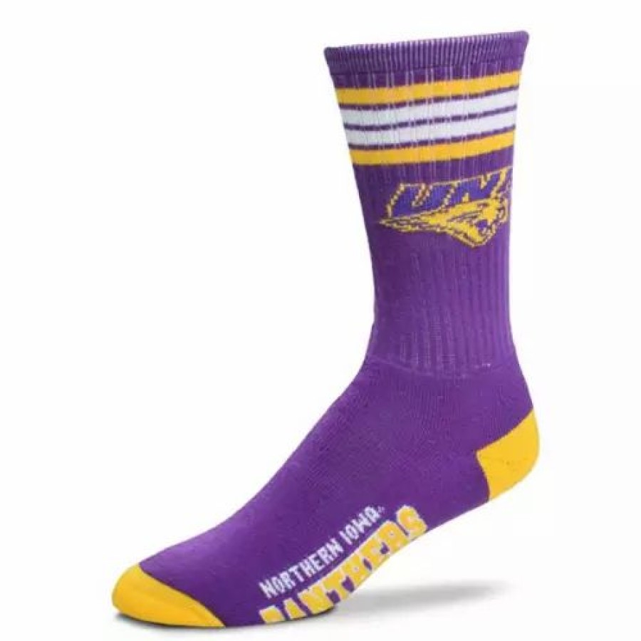 College * | For Bare Feet Northern Iowa Panthers 4 Stripe Deuce Crew Socks Purple