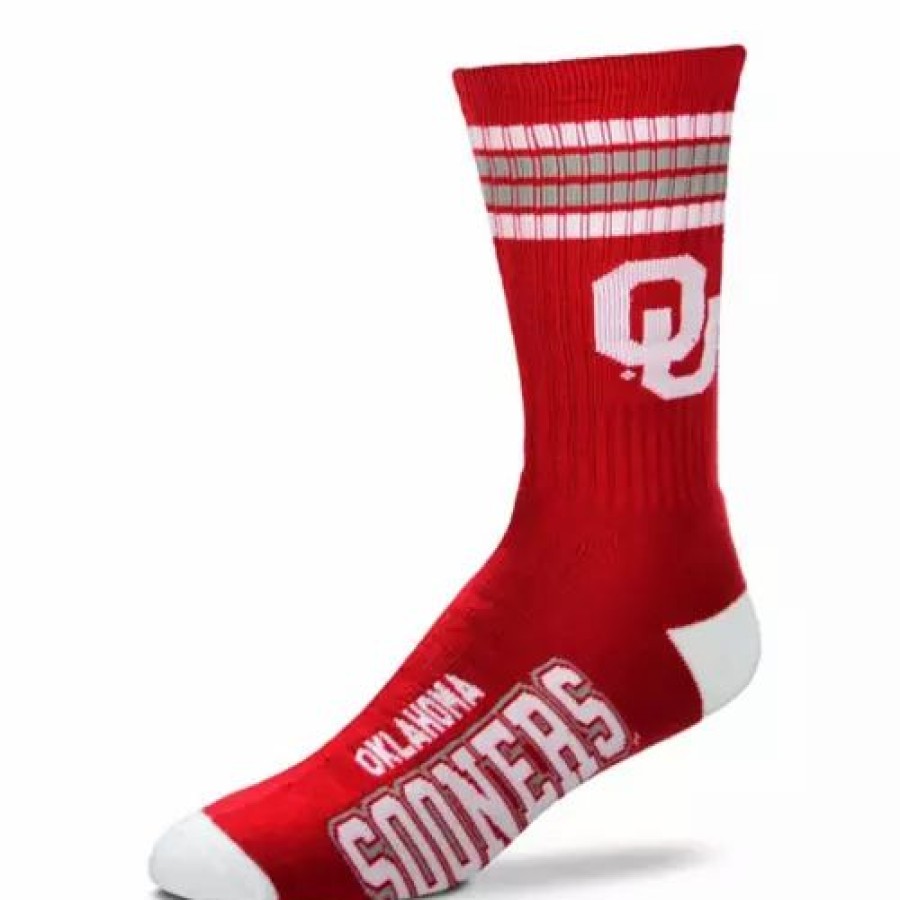 College * | For Bare Feet Kids' Oklahoma Sooners 4 Stripe Deuce Crew Socks Red