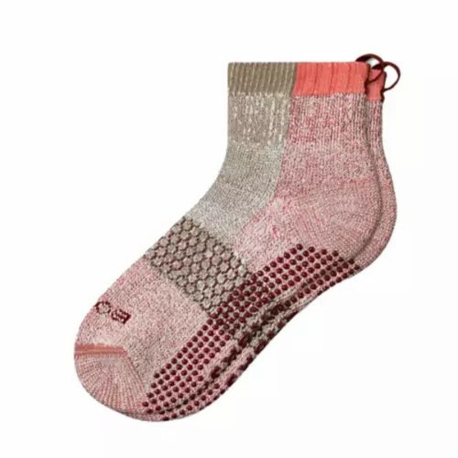 Clothing * | Women'S Bombas Colorblock Gripper Slipper Quarter Socks Taupe/Red