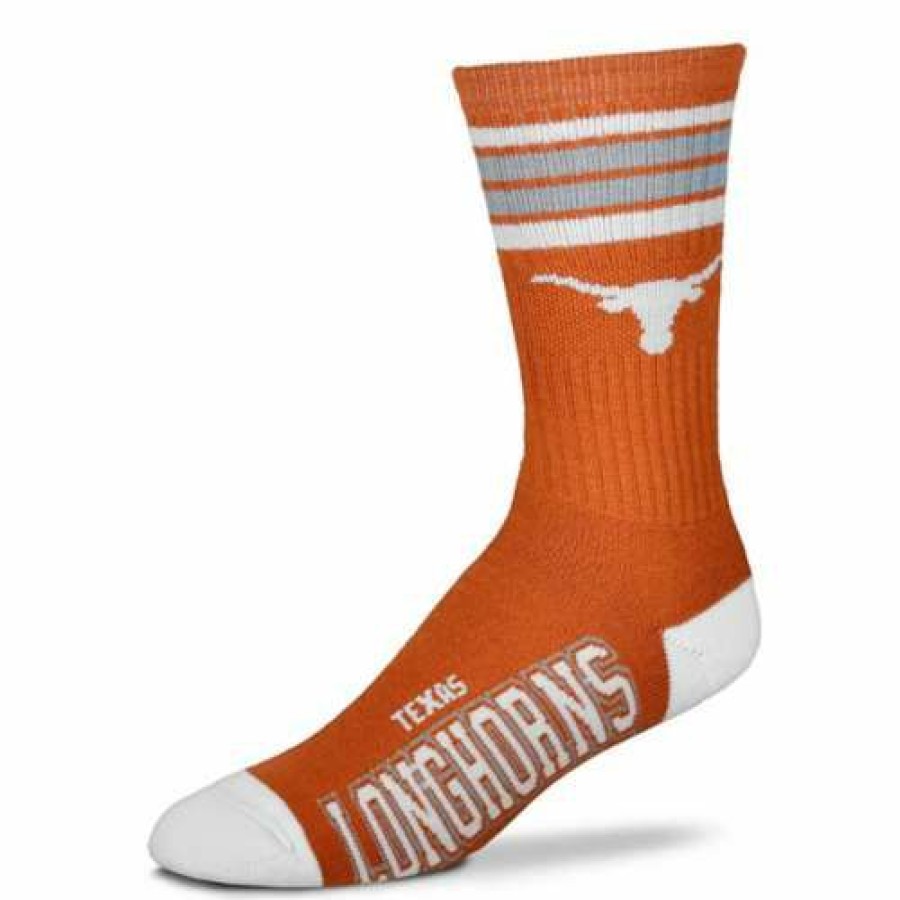 College * | For Bare Feet Kids' Texas Longhorns 4 Stripe Deuce Crew Socks Orange