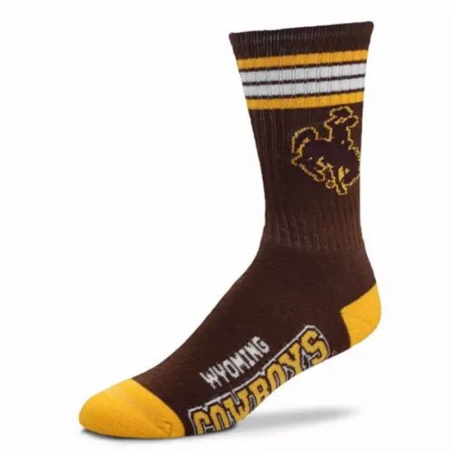 College * | For Bare Feet Kids' Wyoming Cowboys 4 Stripe Deuce Crew Socks Brown