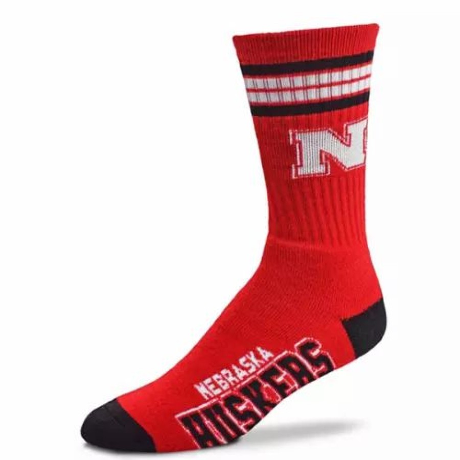 College * | For Bare Feet Kids' Nebraska Cornhuskers 4 Stripe Deuce Crew Socks Red