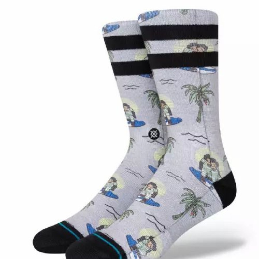 Clothing * | Adult Stance Surfing Monkey Crew Socks Grey Heather