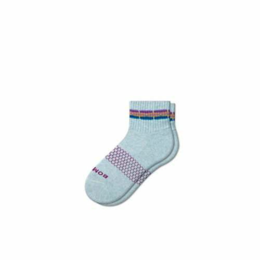 Clothing * | Women'S Bombas Heather Crochet Quarter Socks Blue