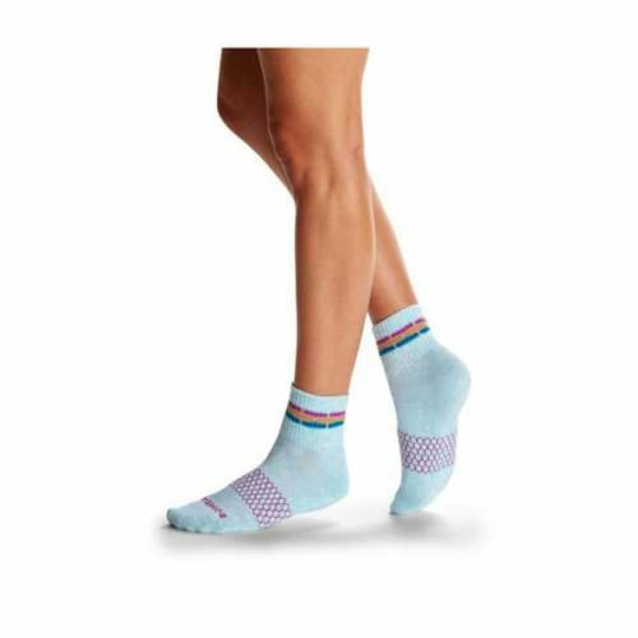 Clothing * | Women'S Bombas Heather Crochet Quarter Socks Blue